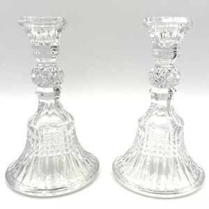 ●Vintage● INDIANA GLASS Set of Clear Crystal Bell Tapered Candle Stick Holders